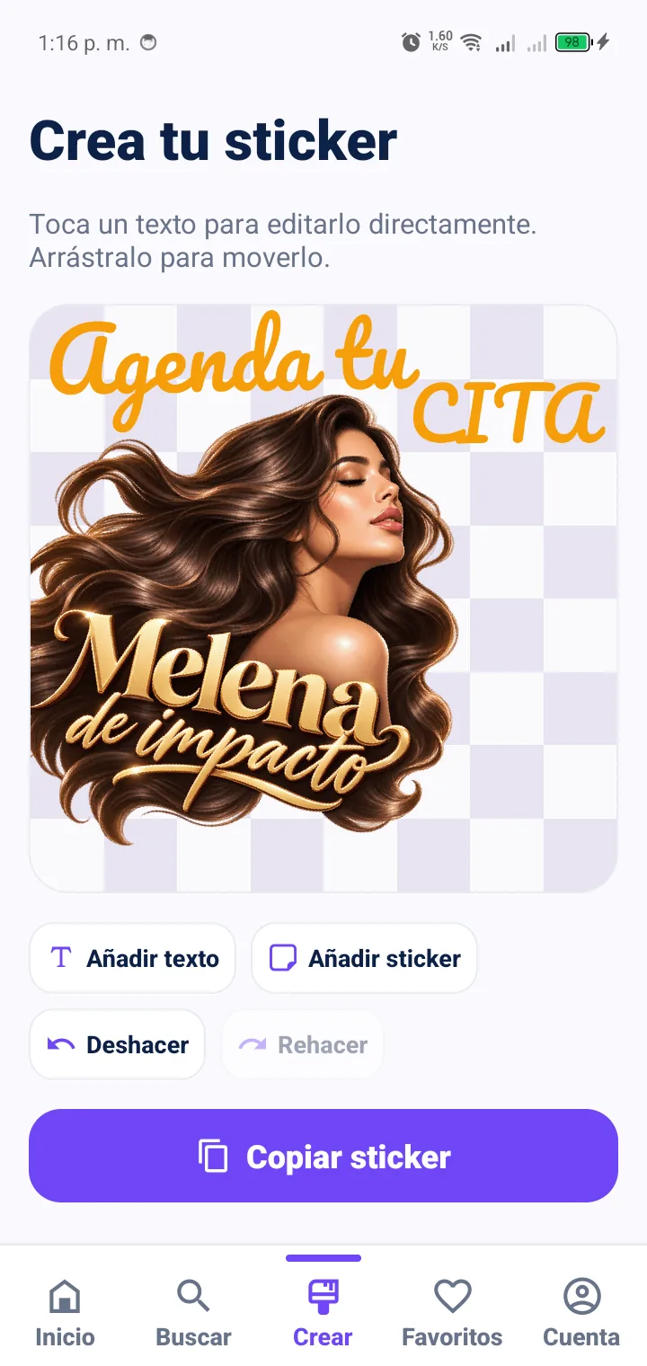 Pantalla Crea tu sticker de la app StickerFlow