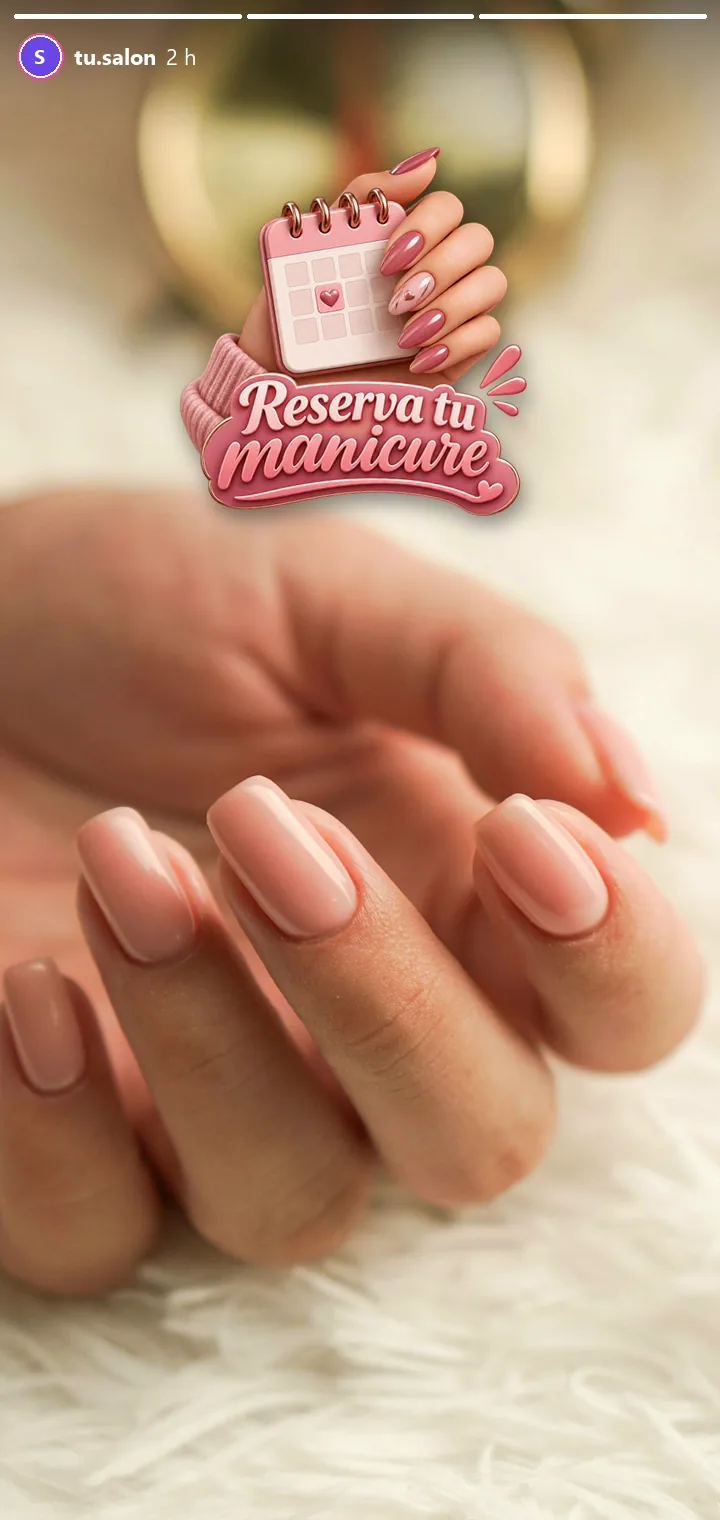 Historia de Instagram con el sticker Reserva tu manicure pegado sobre unas uñas